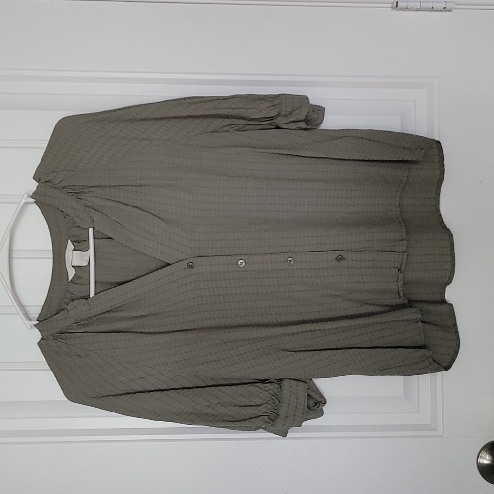 H&M Light Olive Button-Front Peasant Blouse